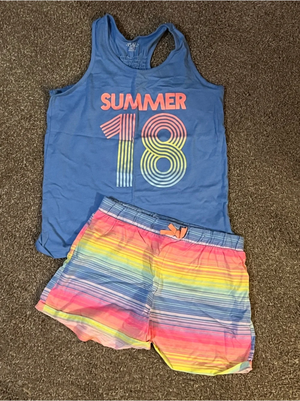 The Children's Place Blue Tank Top and Rainbow Stripe Shorts Set - Picture 1 of 3